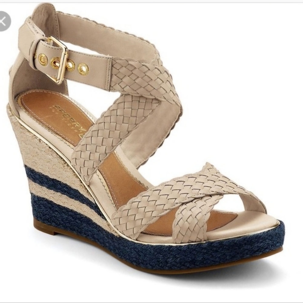 Sperry Women's Braided Tan and Navy Sandals